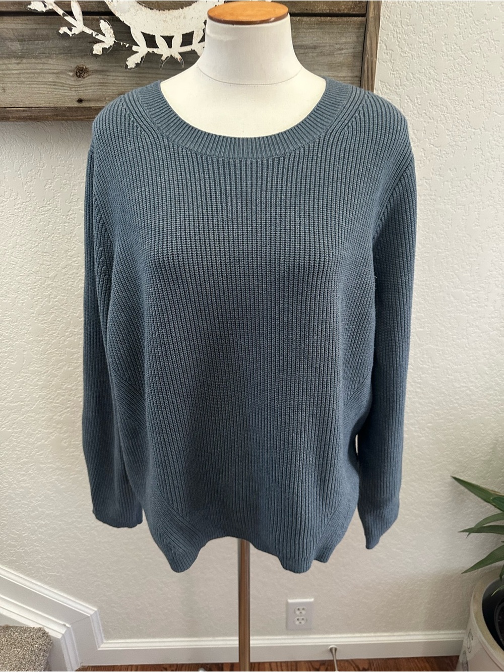 J. Crew Cozy Ribbed Crewneck Sweater - Slate Blue ladies size large BJ580